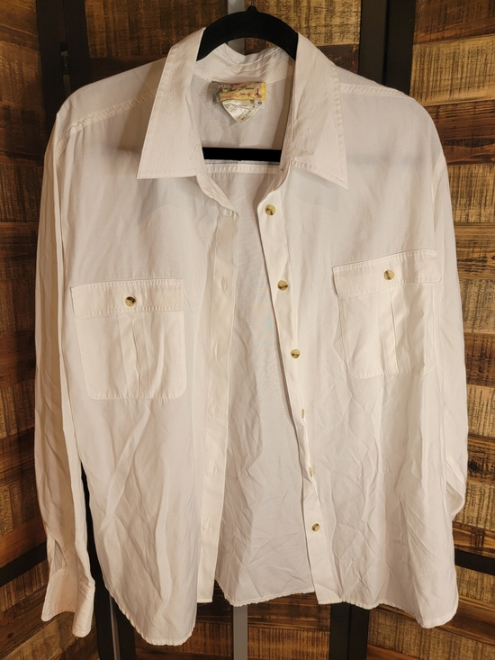 Fred David Tops - Fred David White Button-Down Shirt with Gold Accent Label